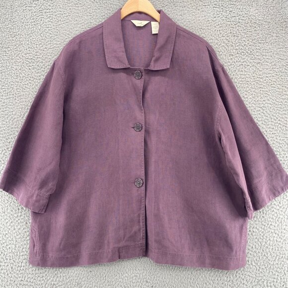 J Jill Jacket Womens Large Mauve Linen 3/4 Sleeve Button Up Collared Career Work - Picture 11 of 11